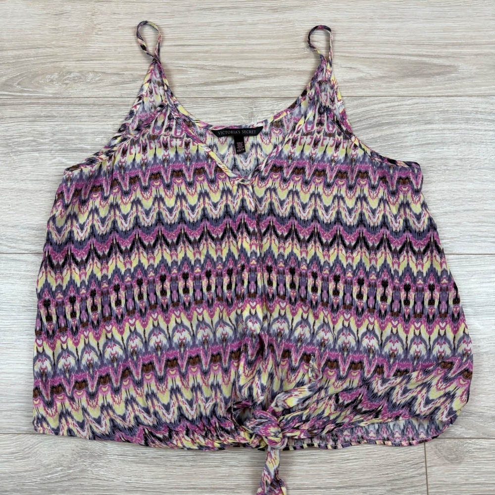 Victorias Secret Ikat Chevron Tie Front Camisole Tank Top Purple XS